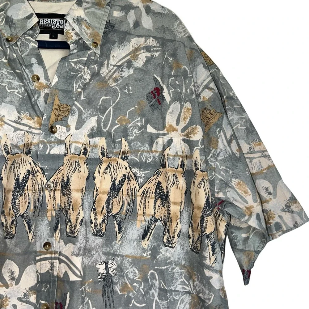 Resistol‎ Rodeo Gear Sz L Western Button Down Shirt Horses Boots Southwest - Picture 8 of 11